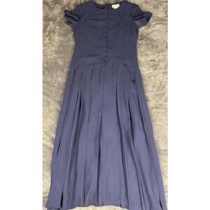 Vintage Ultra Dress New York Navy Blue Maxi Dress Half Button Front - Size 14